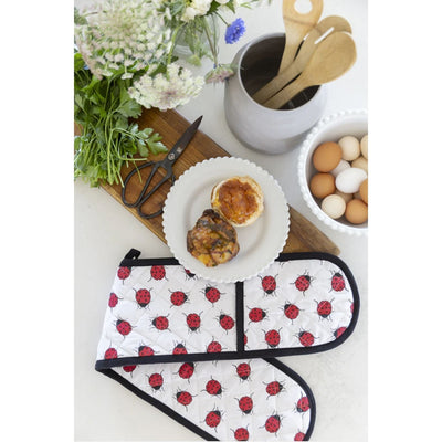 Double Oven Glove Ladybirds-100% Cotton-Chefs Bazaar