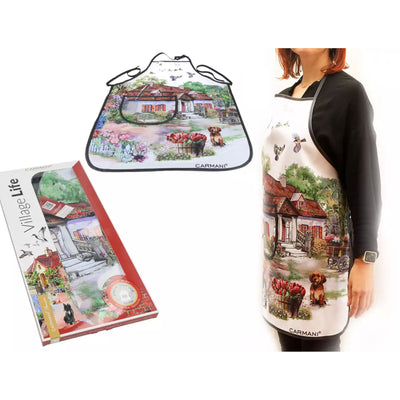 Apron Village Life White country house-Material: Polyester-Size: 77 x 59cm-Chefs Bazaar