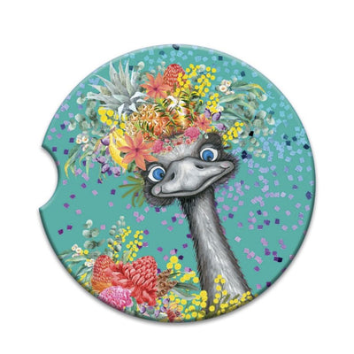 Car Coaster Emu Sing-Material Ceramic-Size 6.5cm-Chefs Bazaar