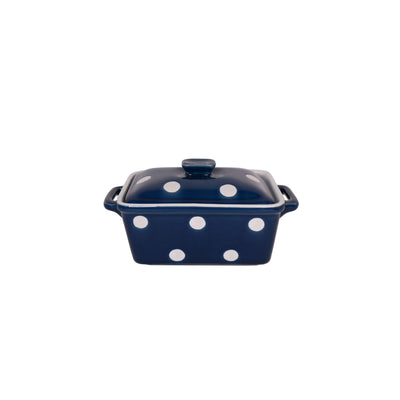Dark blue butter dish with dots-Size 16.5cm x 10cm x 8cm-Material Stoneware ceramic-Chefs Bazaar