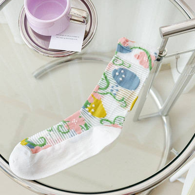 Rufia Floral Sheer Socks with White Base 1-Chefs Bazaar