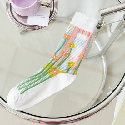 Rufia  Floral Sheer Socks with White Base 2-Chefs Bazaar