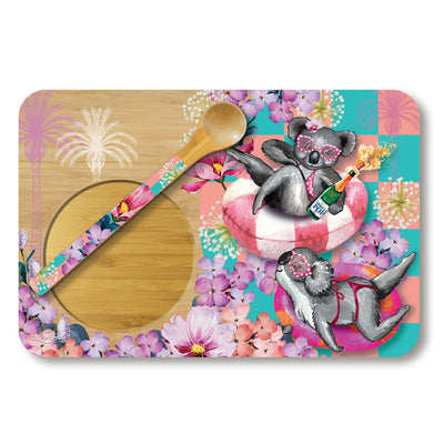 Tea Time Tray Koala Pool Party--Size 21cm x 14cm-Material Bamboo-Spoon included-Chefs Bazaar