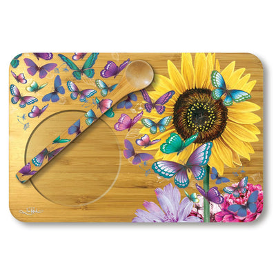 Tea Time Tray Sunny Butterflies-Size 21cm x 14cm-Material Bamboo-Spoon included-Chefs Bazaar