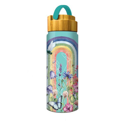 Double walled Stainless steel water bottle - Rainbow Wildflowers-Lisa Pollock-Chefs Bazaar