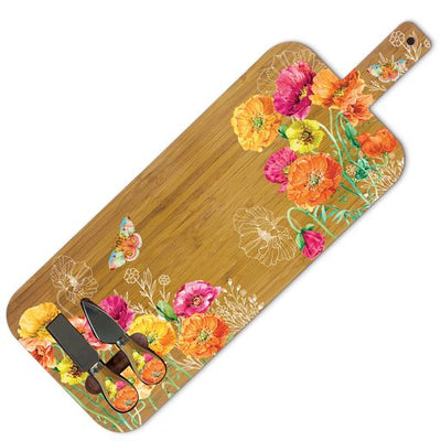 Large Bamboo Grazing Board with Knives - Bright Poppies-Lisa Pollock-Chefs Bazaar