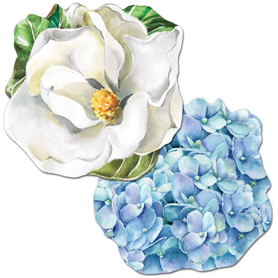 Magnolia/Hydrangea Reversible Shaped Easy Care Placemat - Single Piece-CounterArt and Highland Home-Chefs Bazaar