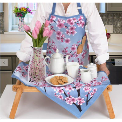 Cotton Apron-Cherry Blossom-Size 83cm x 68cm-Material Cotton-2 pockets-Chefs Bazaar