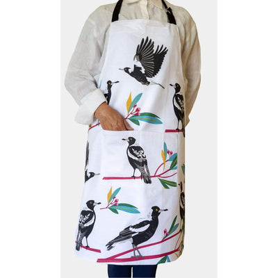 Apron Magpies-100% Cotton-Large front pockets-Size 60cm x 90cm-Chefs Bazaar