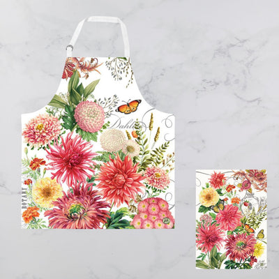 Apron and Tea Towel Set Dahlias-Michel Design Works-Material 100% Cotton-Apron Size 69.8 x 80cm Tea Towel Size 50.8 x 71.1 cm-Chefs Bazaar