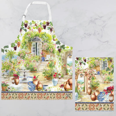 Apron and Tea Towel Set Tuscan Terrace-Michel Design Works-Material 100% Cotton-Apron Size 69.8 x 80cm Tea Towel Size 50.8 x 71.1 cm-Chefs Bazaar