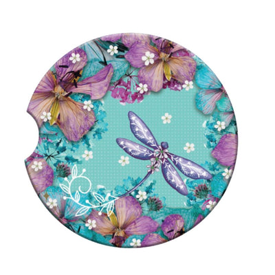Car Coaster Aqua Petals Dragonfly-Size 6.5cm-Material Ceramic-Chefs Bazaar