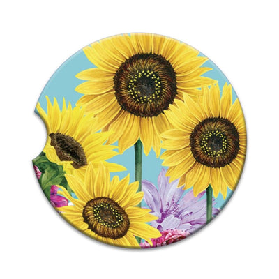 Car Coaster Happy Sunflowers-Material Ceramic-Size 6.5cm-Chefs Bazaar