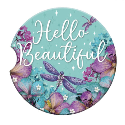 Car Coaster Hello Beautiful-Size 6.5cm-Material Ceramic-Chefs Bazaar
