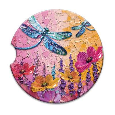 Car Coaster Playful Dragonflies-Size 6.5cm-Material Ceramic-Chefs Bazaar