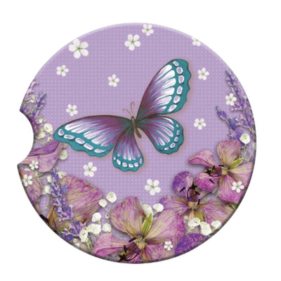 Car Coaster Purple Petals-Size 6.5cm-Material Ceramic-Chefs Bazaar