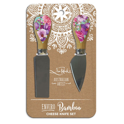 Cheese Knives with Bamboo Handles Rose Bouquet--2 Cheese Knives-Chefs Bazaar