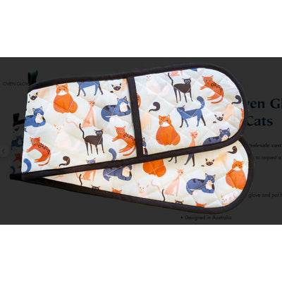 Double Oven Glove - Colourful Cats-100% Cotton-Chefs Bazaar