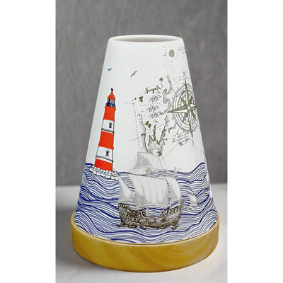 Glowing Candle Holder Vintage Lighthouse-Size 14.5cm height and 10cm diameter-Material: Porcelain and Wood-Chefs Bazaar