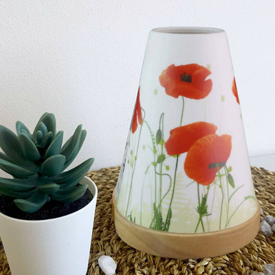 Glowing Candle Holder Vintage Poppies-Size 14.5cm height and 10cm diameter-Material: Porcelain and Wood-Chefs Bazaar