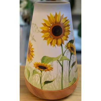 Glowing Candle Holder Vintage Sunflowers-Size 14.5cm height and 10cm diameter-Material: Porcelain and Wood-Chefs Bazaar