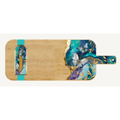 Large Resin Bamboo Cheese Board and Knife Set Butterflies-Material Bamboo and Resin-Size 55cm x 20cm-Chefs Bazaar