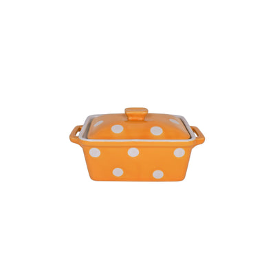 Mustard butter dish with dots-Size 16.5cm x 10cm x 8cm-Material Stoneware ceramic-Chefs Bazaar