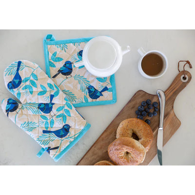 Oven Glove & Pot Holder Set - Blue Wren-100% cotton-Chefs Bazaar