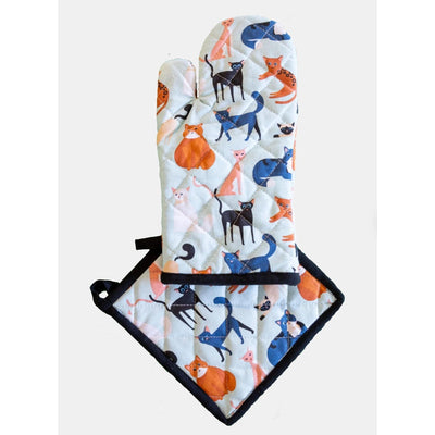 Oven Glove & Pot Holder Set - Colourful Cats-100% cotton-Chefs Bazaar