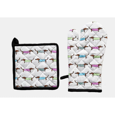 Oven Glove & Pot Holder Set Sausage Dogs-100% Cotton-Chefs Bazaar