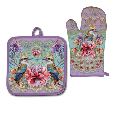 Oven Mitt Pot Holder - Vintage Kookaburras - Chefs Bazaar