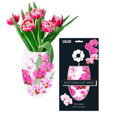 Pink Orchid Oval Suction Cup Vase-Size: 25cm x 13cm-Material: BPA free plastic-Chefs Bazaar