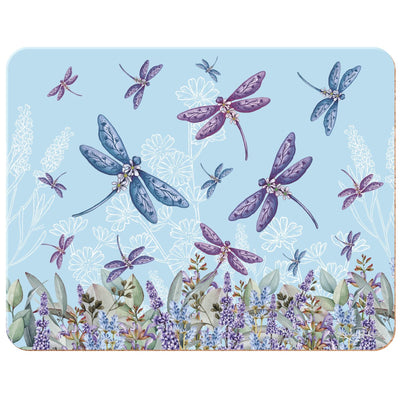 Placemats Lavender Dragonflies (Set of 6)-Size 34cm x 26.5cm-Cork backed in order to protect tabletops-Chefs Bazaar