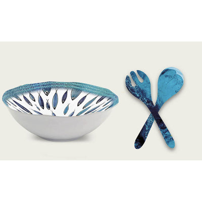 Salad Bowl with Servers Fish-100% BPA free melamine-Size 30cm x 9cm-Chefs Bazaar