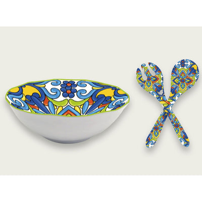 Salad Bowl with Servers Lipari-100% BPA free melamine-Size 30cm x 9cm-Chefs Bazaar