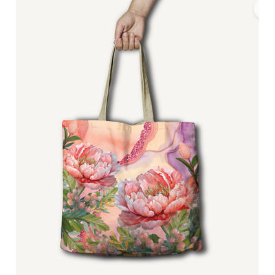 Shopping Bag Coral Peony-Size 45cm x 45cm-Material Poly Linen-Chefs Bazaar