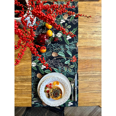 Table Runner with Tassels Christmas Forest - Size 190cm x 40cm-Material 90% cotton and 10% linen-Chefs Bazaar