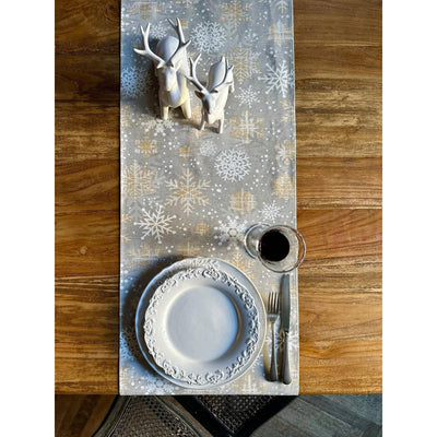 Table Runner with Tassels Snowflakes-Material 75% cotton, 25% polyester-Size 140cm x 40cm-Chefs Bazaar