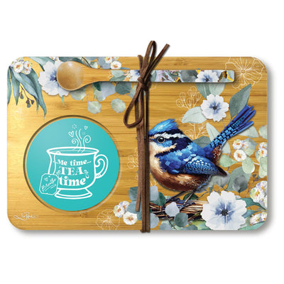 Tea Time Tray Cheeky Wrens-Size 21cm x 14cm-Material Bamboo-Spoon included-Chefs Bazaar