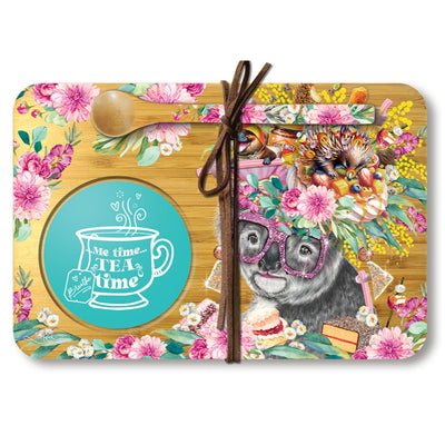 Tea time tray Foodie Koala-Size 21cm x 14cm-Material Bamboo-Spoon included-Chefs Bazaar