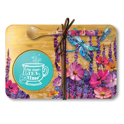 Tea Time Tray Playful Dragonflies-Size 21cm x 14cm-Material Bamboo-Spoon included-Chefs Bazaar