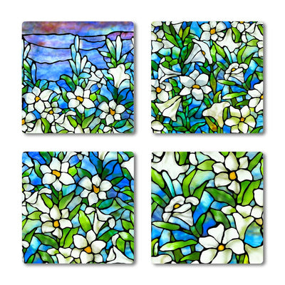 Tiffany "Field of Lilies" Coasters-10cm x 10cm-Material Ceramic-Chefs Bazaar