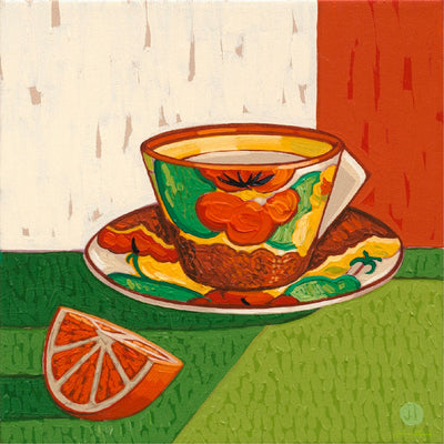 Nasturtium Teacup and Orange Trivet-Material Dolomite-Size 20cm x 20cm-Chefs Bazaar