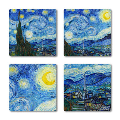 van Gogh "Starry Night" Coasters-Size 10cm x 10cm-Material Ceramic-Chefs Bazaar