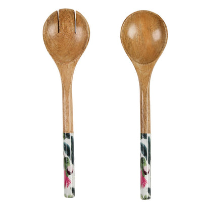 Mango Wood Salad Servers - Summer Bells White-Chefs Bazaar-Chefs Bazaar