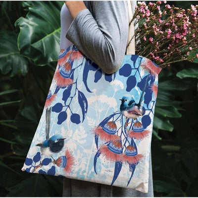 Shopping Bag Blue Wren-Size 45cm x 45cm-Material Poly linen-Chefs Bazaar