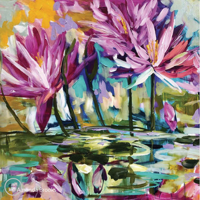 Waterlily Sunset Hardback Coaster-size 10.5cm x 10.5cm-Lacquered hardback with cork backing-Chefs Bazaar